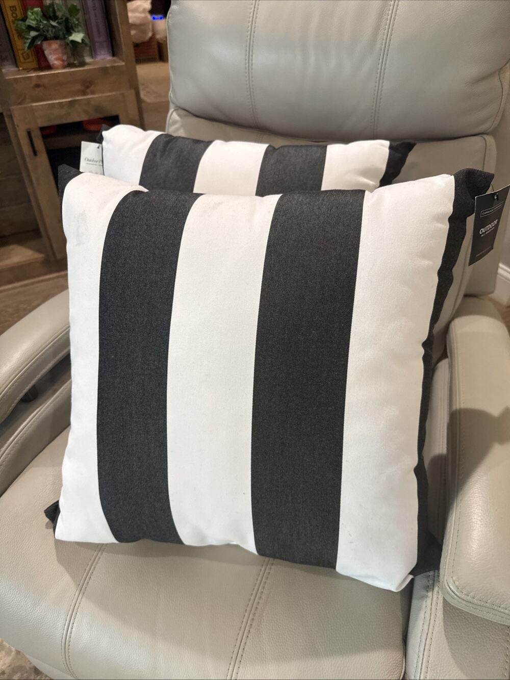 Set 2 BLACK WHITE Stripe 18x18” Outdoor Pillows Canaan Co. Sunbrella Made in USA